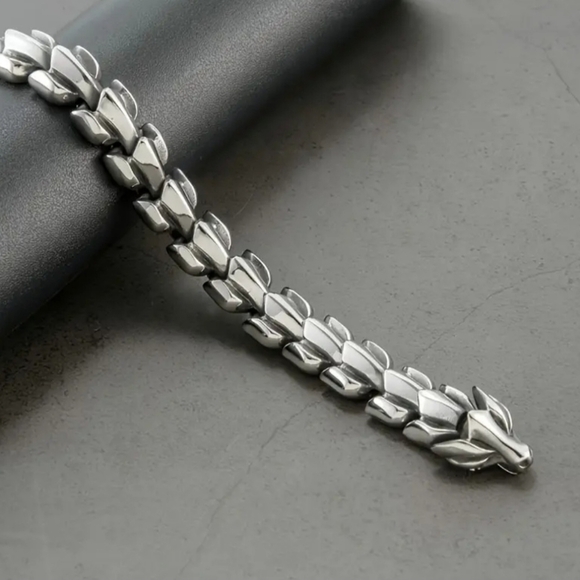 Men's Silver Dragon link bracelet - Picture 3 of 4